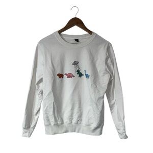 Romwe Dinosaur Aliens White Sweatshirt Fun Dino Character Party Size Small